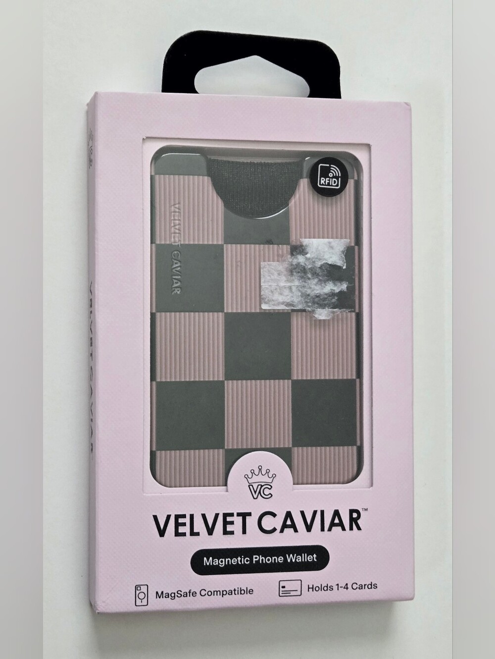 NEW Velvet Caviar MagSafe Wallet - Slim Design Holds 1-4 Cards - Mocha Checker